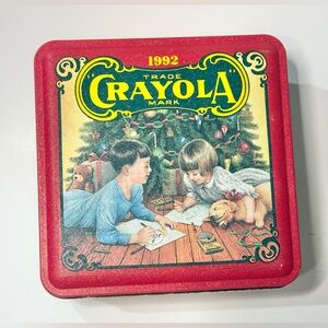 Crayola Collectible Crayon Tin Can Box 1992 Vintage Christmas Binney & Smith